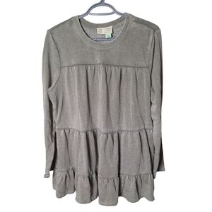 Anthropologie Saturday Sunday Lena Moss‎ Green Babydoll Tiered Swing Top sz M